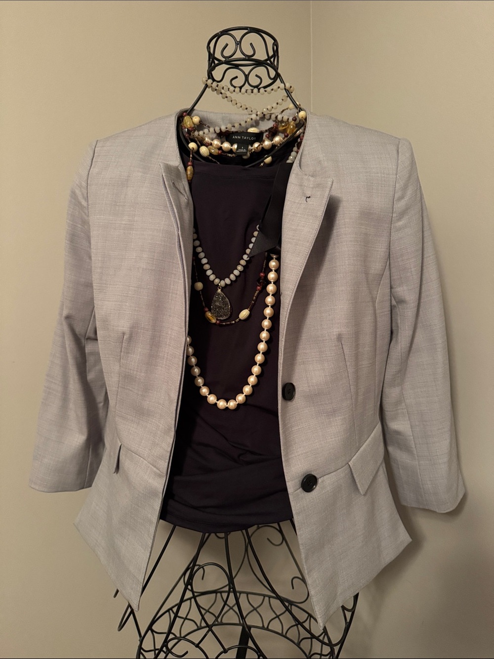 Ann Taylor Pale Gray Tailored Open-Front Blazer